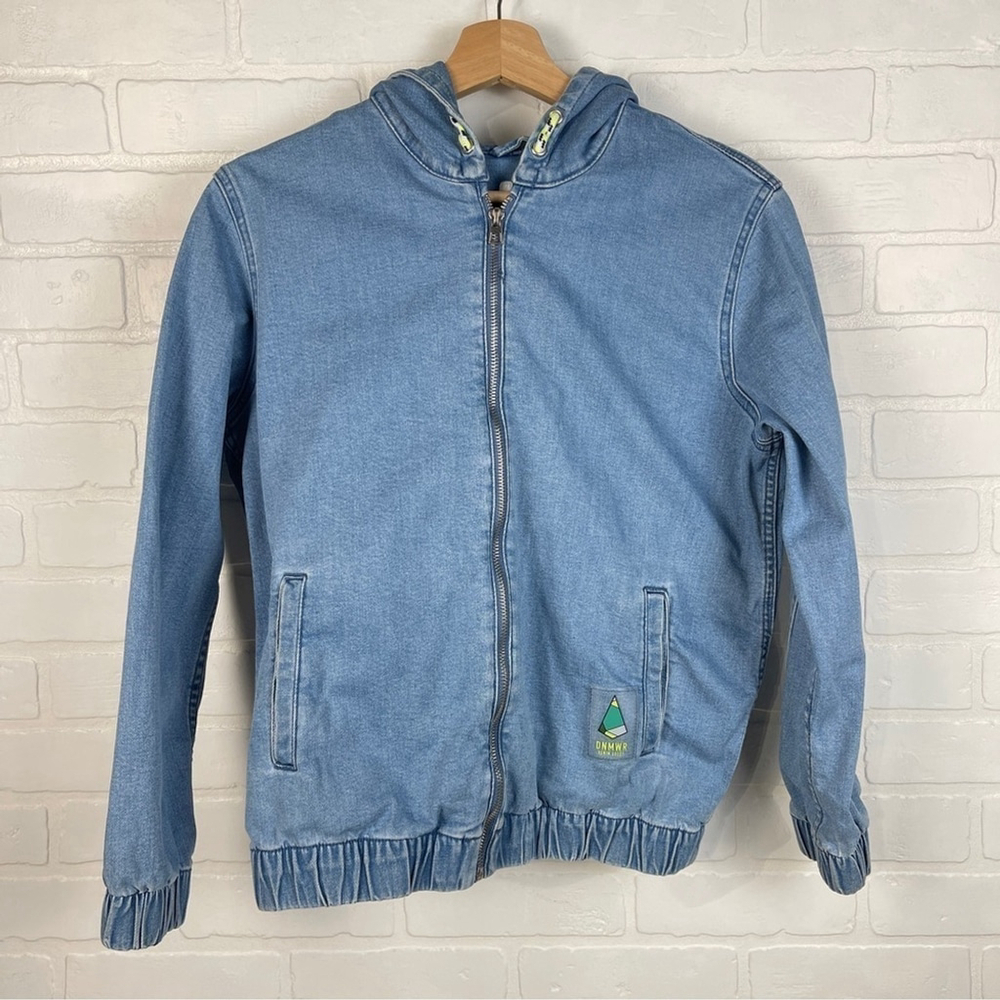 Zara boys / kids denim jean jacket hooded bomber with zipper size 11-12 years